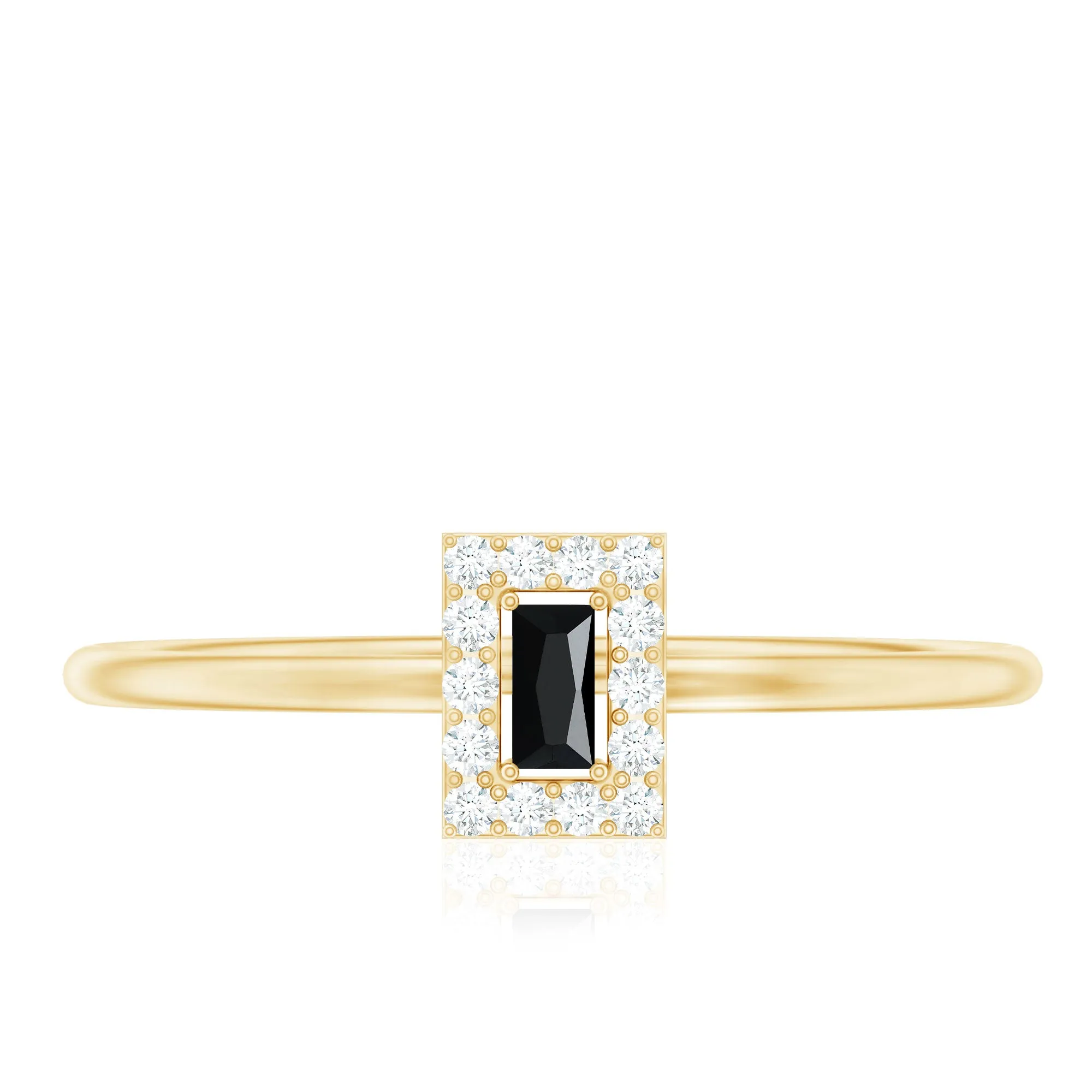 Baguette Black Onyx Dainty Promise Ring with Diamond