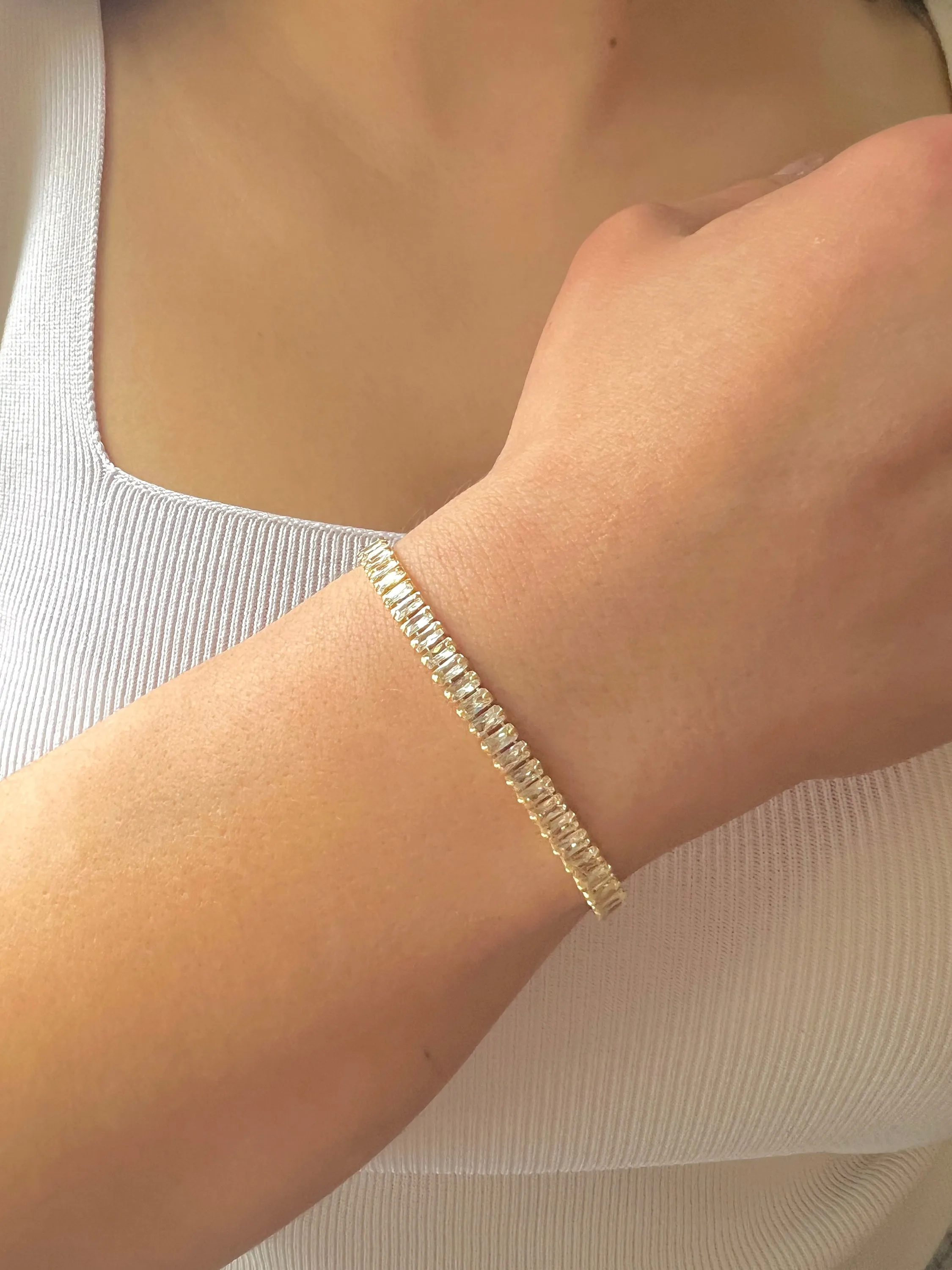 Baguette Tennis Bracelet in Gold, Cz Tennis Bracelet, Emerald Cut CZ Tennis Bracelet, Unique Bracelet for Women, Everyday Bracelet in Silver