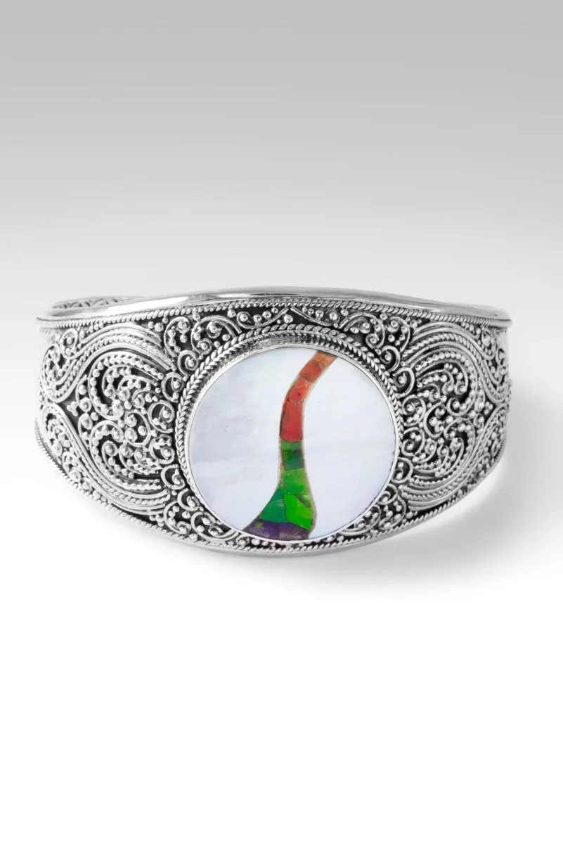 Be the Light Locket Cuff™ In White Mother of Pearl with Ammolite Inlay Doublet