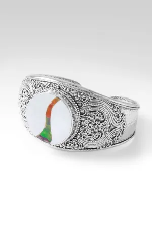 Be the Light Locket Cuff™ In White Mother of Pearl with Ammolite Inlay Doublet