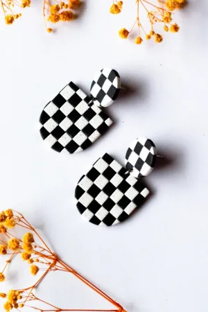 Black & White Checker Statement Dangle Earrings