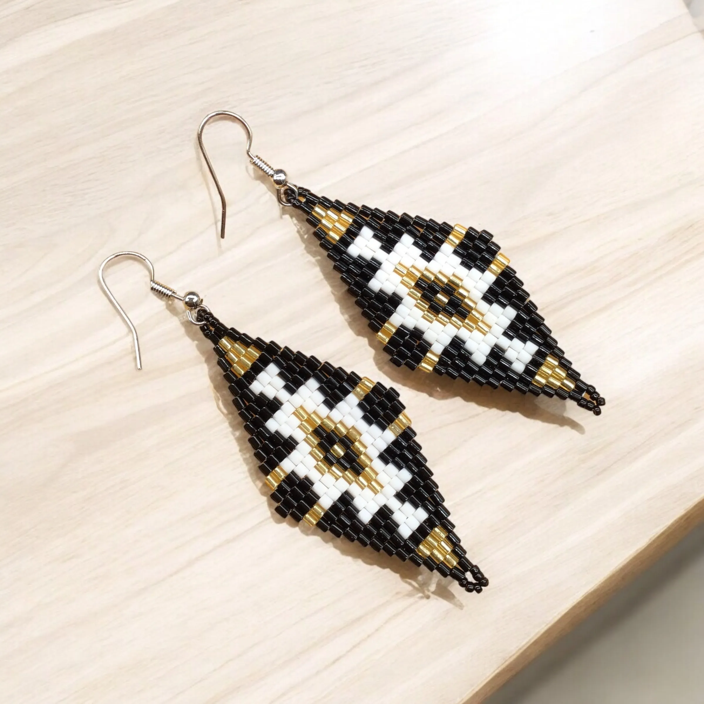 Black and White Miyuki Glass Beaded Earrings