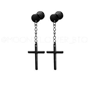 Black Dangly Cross Earrings