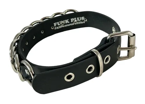 Black Leather Collar w/ Multi Silver Rings