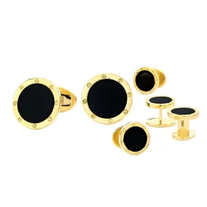 Black Onyx 18 Karat Gold Cufflinks & Studs