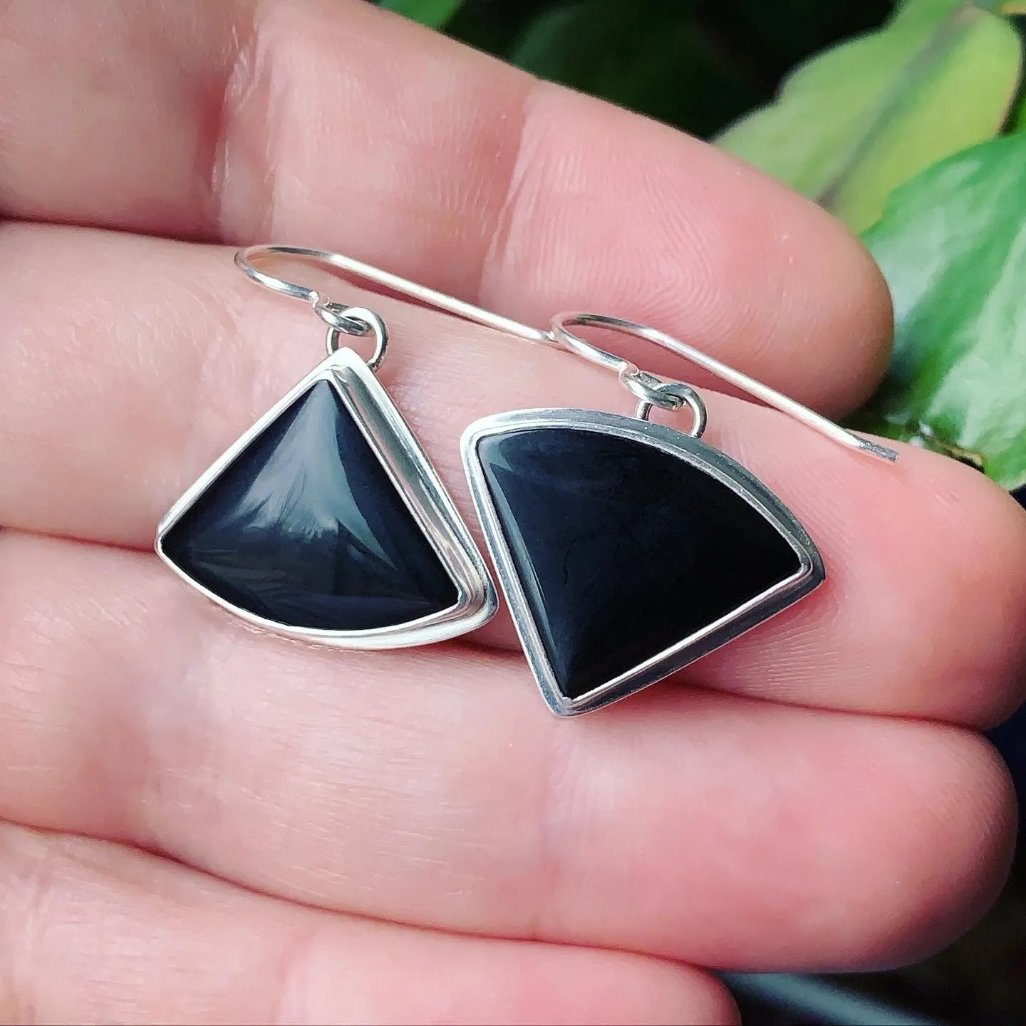 Black Onyx and Sterling Silver “happy accident” earrings.