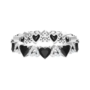 Black Onyx Heart Shape Eternity Ring with Diamond