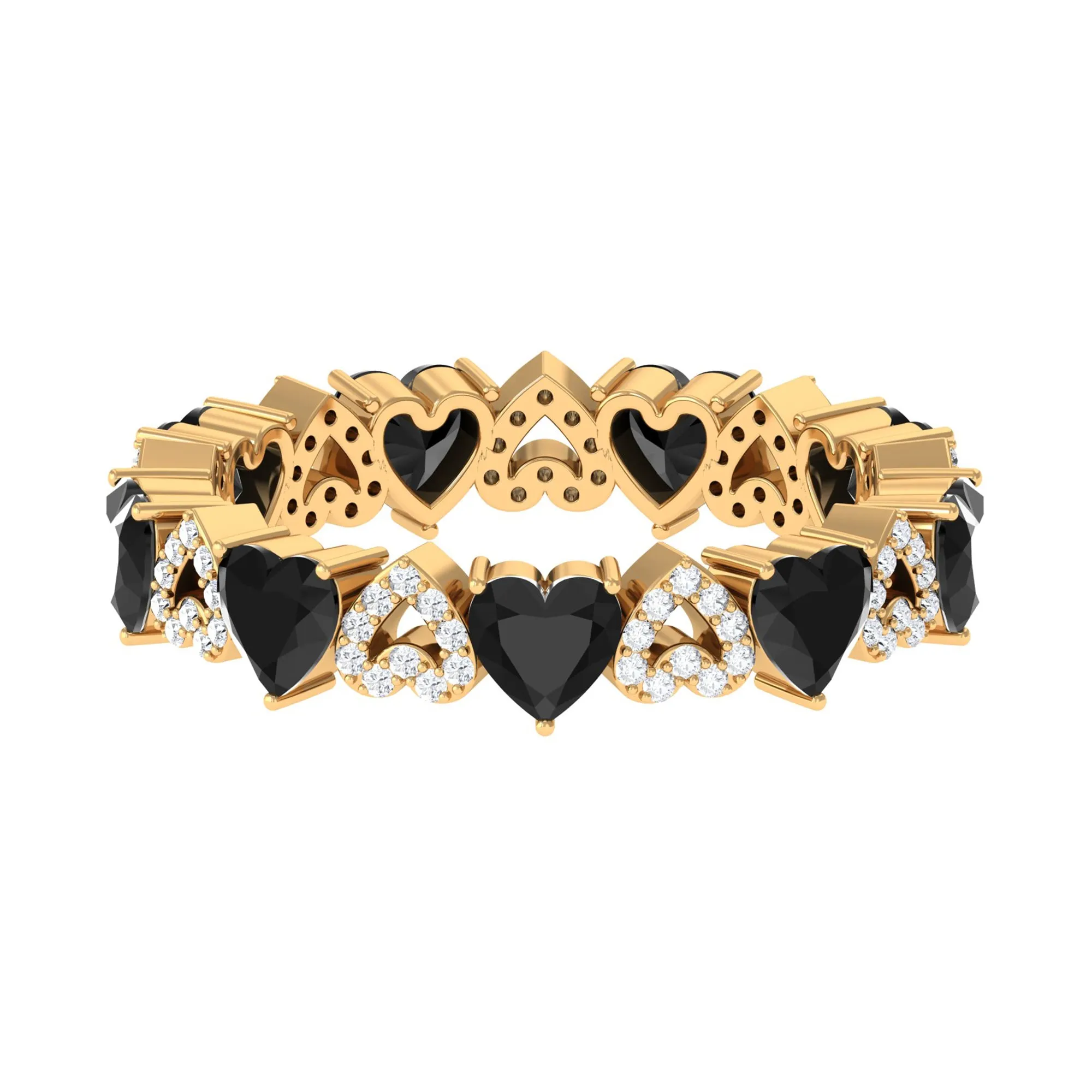 Black Onyx Heart Shape Eternity Ring with Diamond