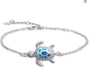 Blue Opal Sea Turtle Bracelet Sea Turtle Anklet Jewelry Gift 925 Sterling Silver Bracelet 6 - 10in.