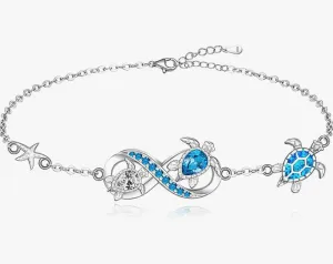 Blue Opal Sea Turtle Infinity Bracelet Sea Turtle Anklet Starfish Jewelry Gift 925 Sterling Silver Bracelet 6 - 10in.