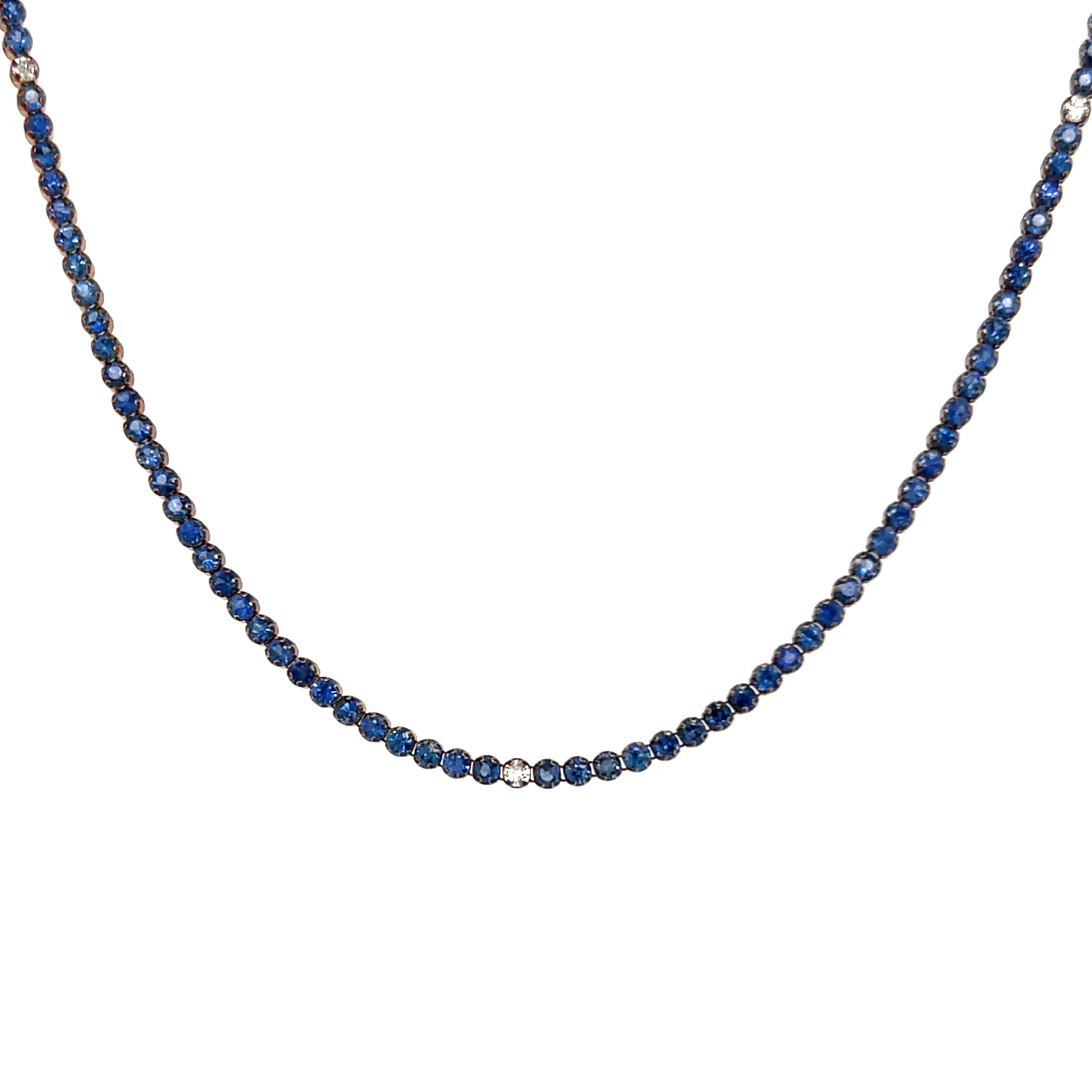 Blue Sapphire And Diamonds Tennis Choker Necklace