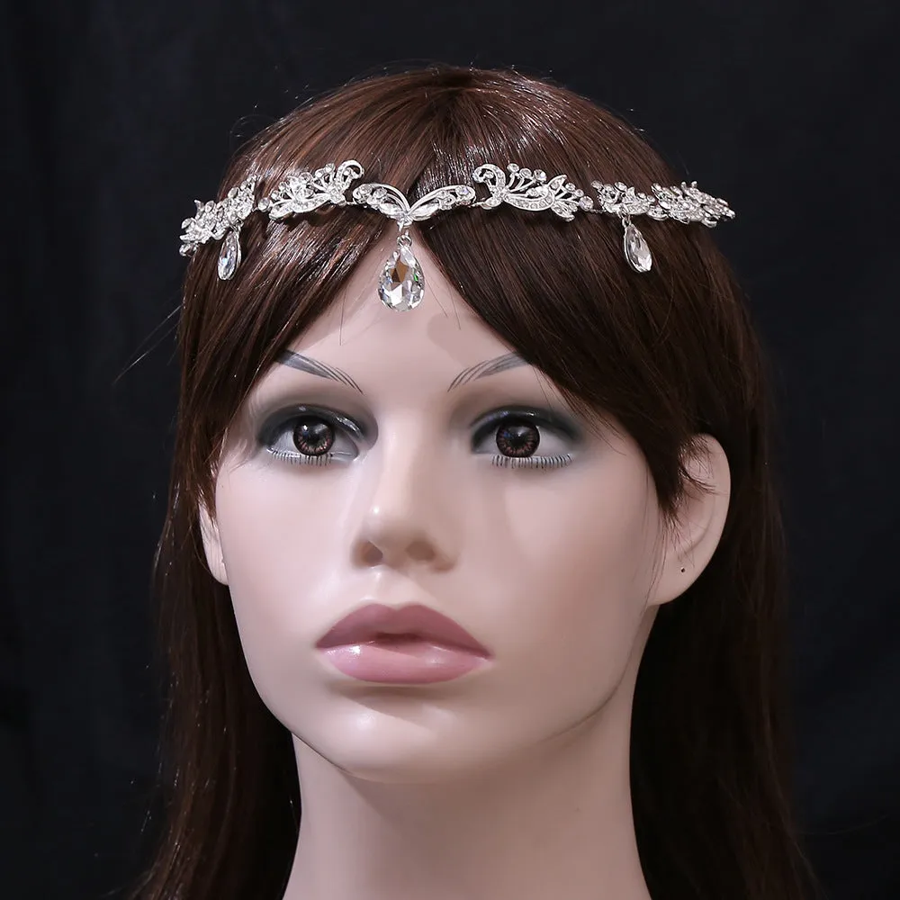 Bridal Head Piece Bohemian Rhinestone Head Chain for Women Headband Forehead Chain Wedding Hair