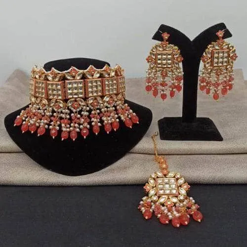 Bridal Square Kundan Choker Earring And Teeka Set