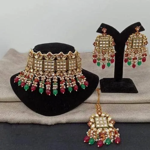 Bridal Square Kundan Choker Earring And Teeka Set