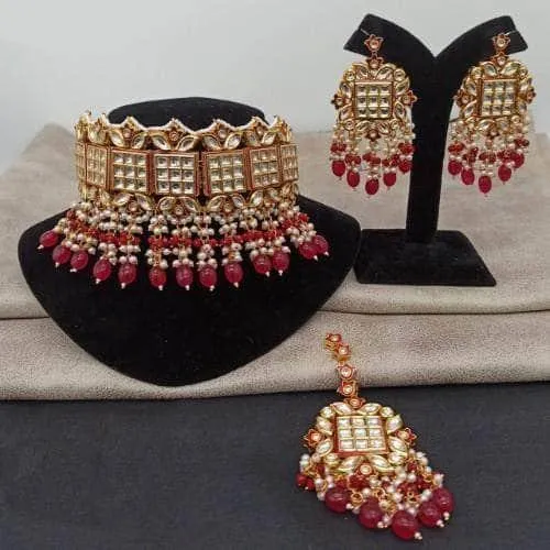 Bridal Square Kundan Choker Earring And Teeka Set