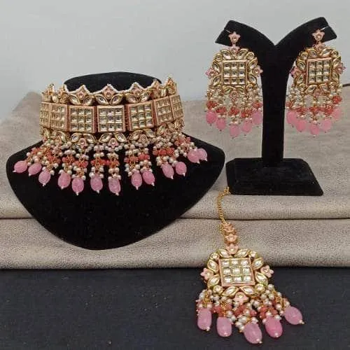 Bridal Square Kundan Choker Earring And Teeka Set