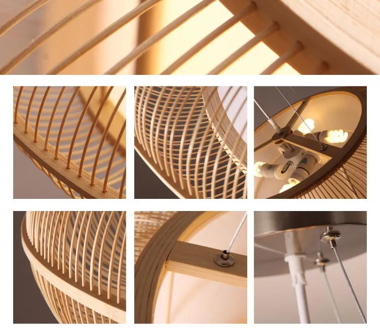 Caged circular pendant light in black or beige