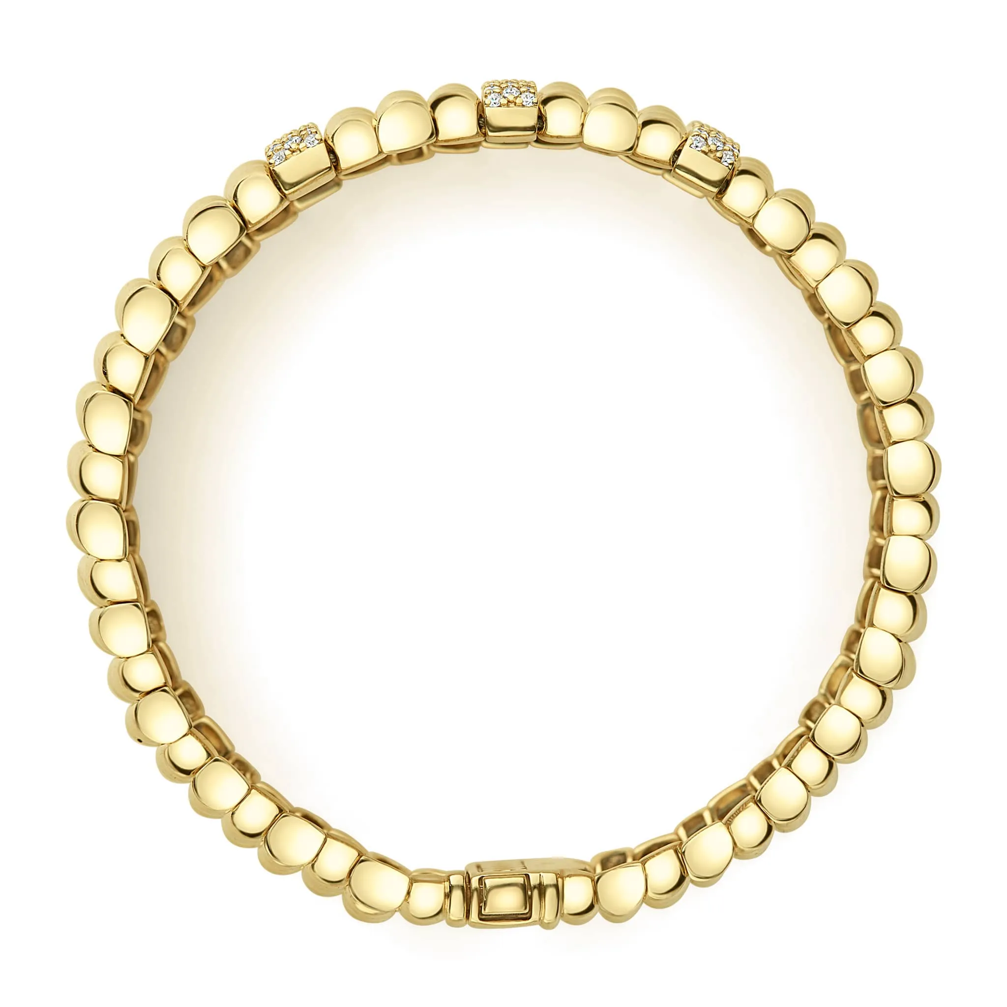 Caviar Gold Three Station 18K Gold Diamond Bracelet | 20mm