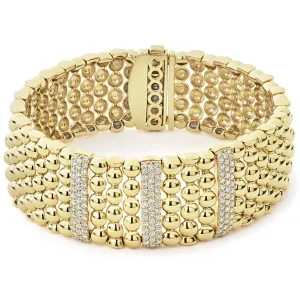 Caviar Gold Three Station 18K Gold Diamond Bracelet | 20mm