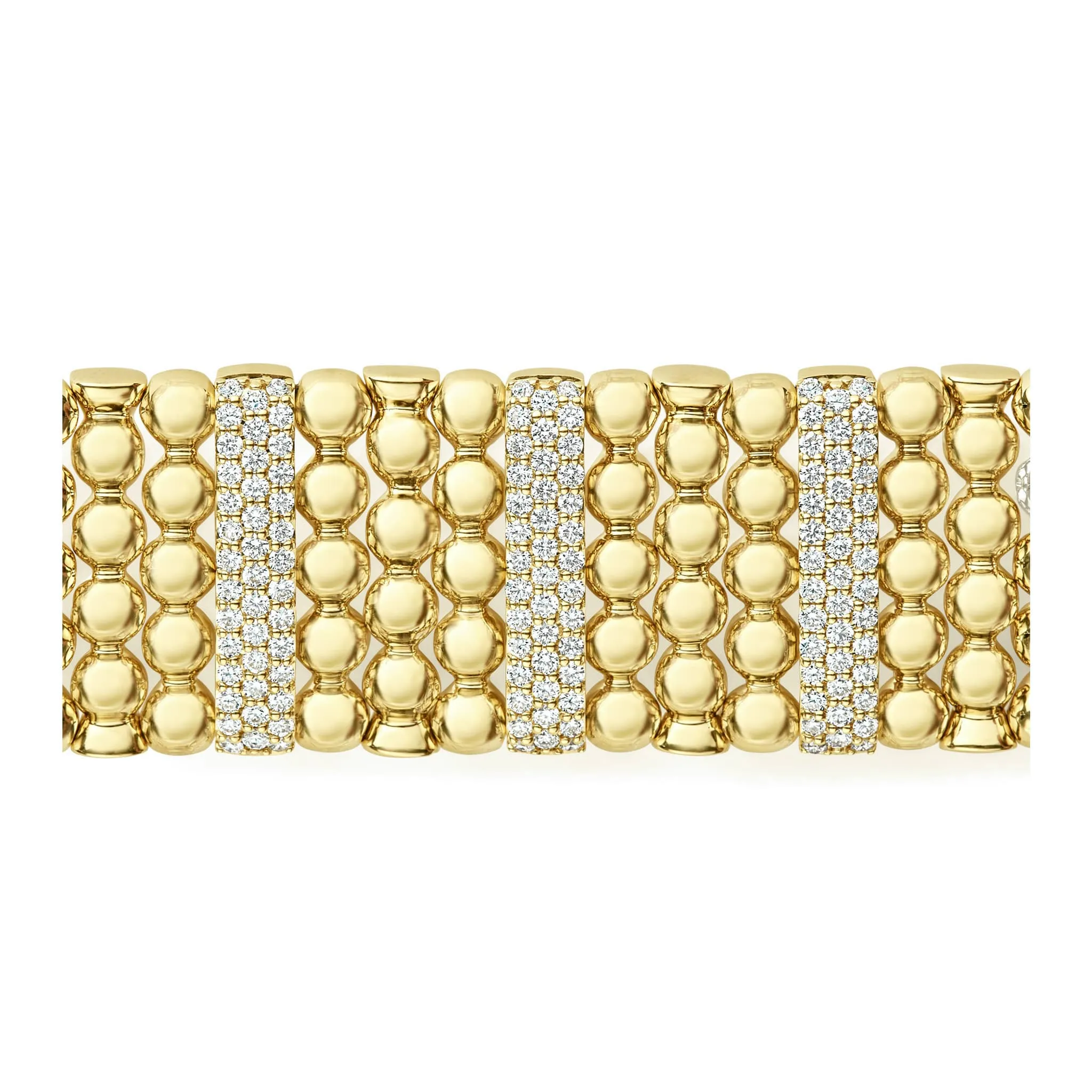 Caviar Gold Three Station 18K Gold Diamond Bracelet | 20mm