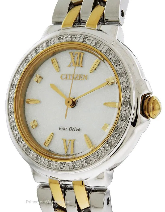 Citizen Womens Diamond Eco-Drive Watch - Two Tone - Bracelet - White Dial