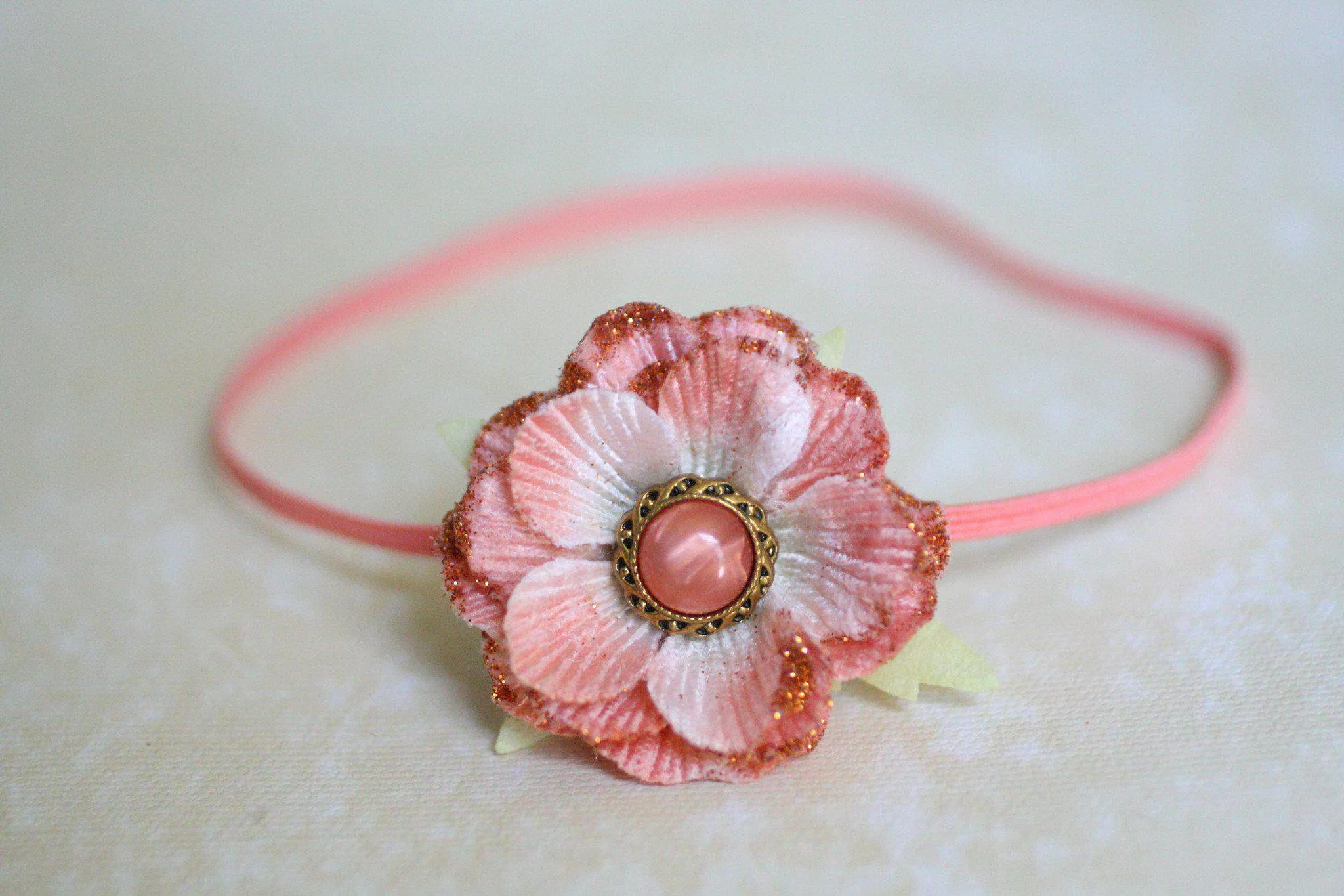 Coral Bling Glitter Flower Headband