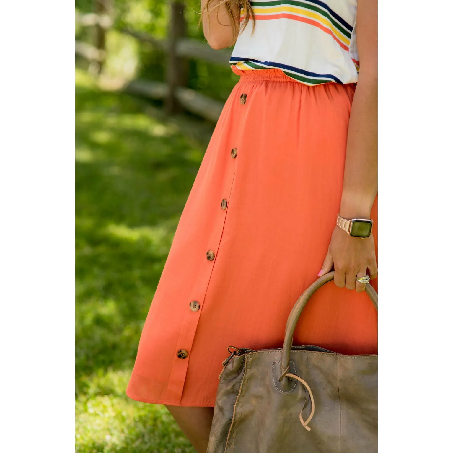 Coral Button Skirt