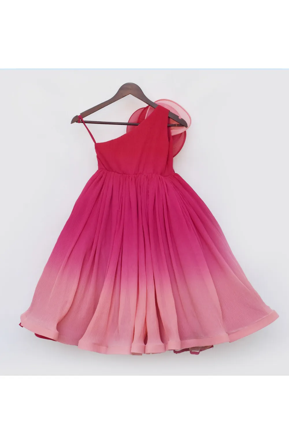 Coral One Shoulder Pleated Georgette Gown