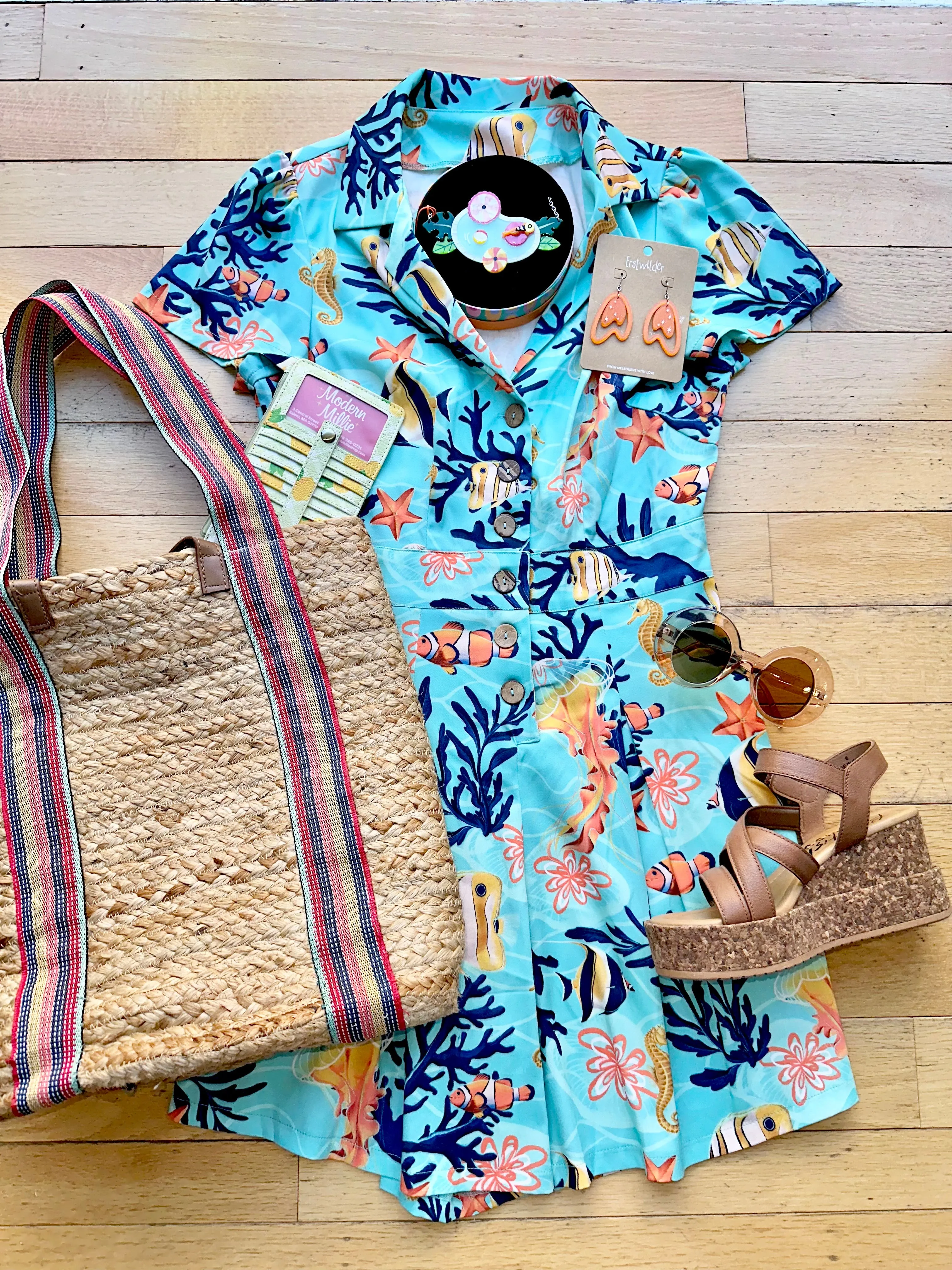 Coral Reef Button Up Romper by Voodoo Vixen