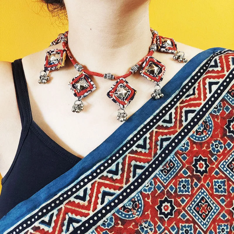 Cotton Ajrakh Neckpiece | Black & Red