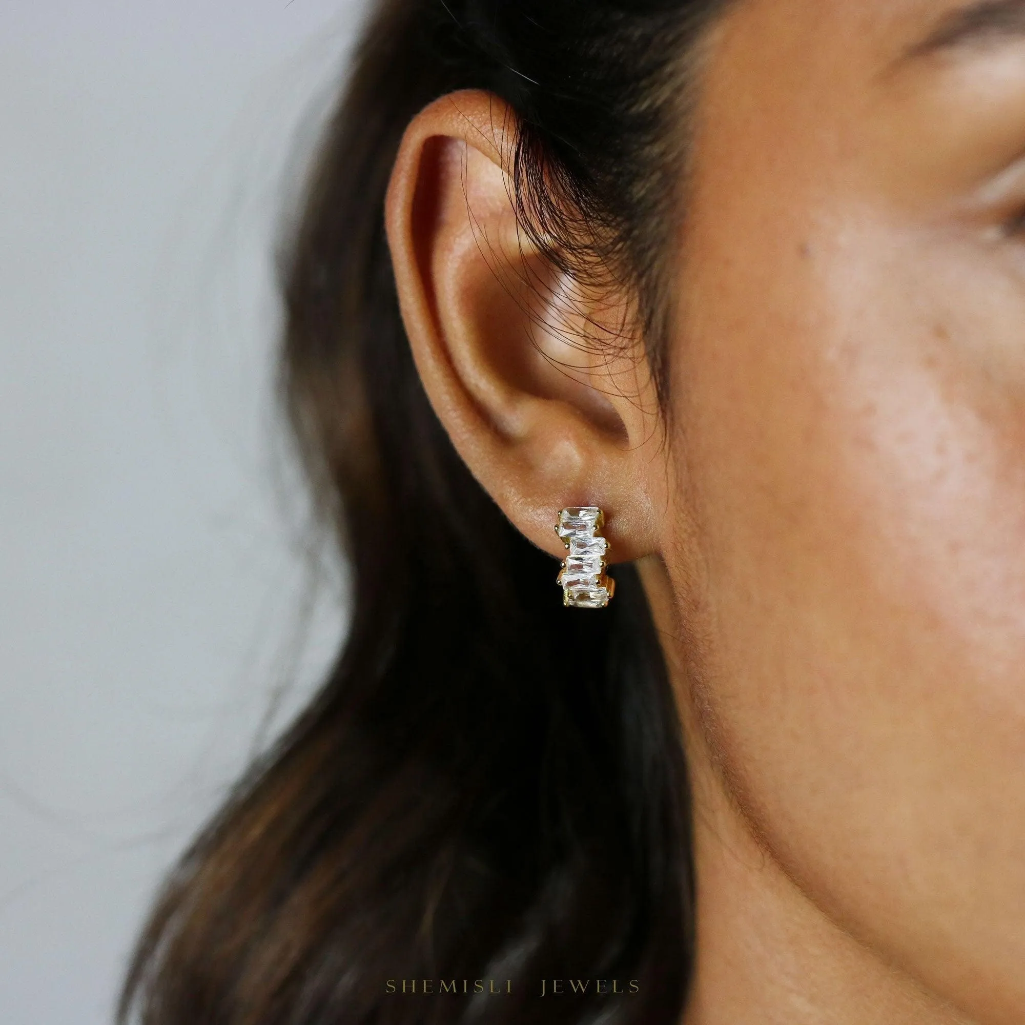 CZ Hoop Earrings, Huggies, Gold, Silver SHEMISLI SH192 LR