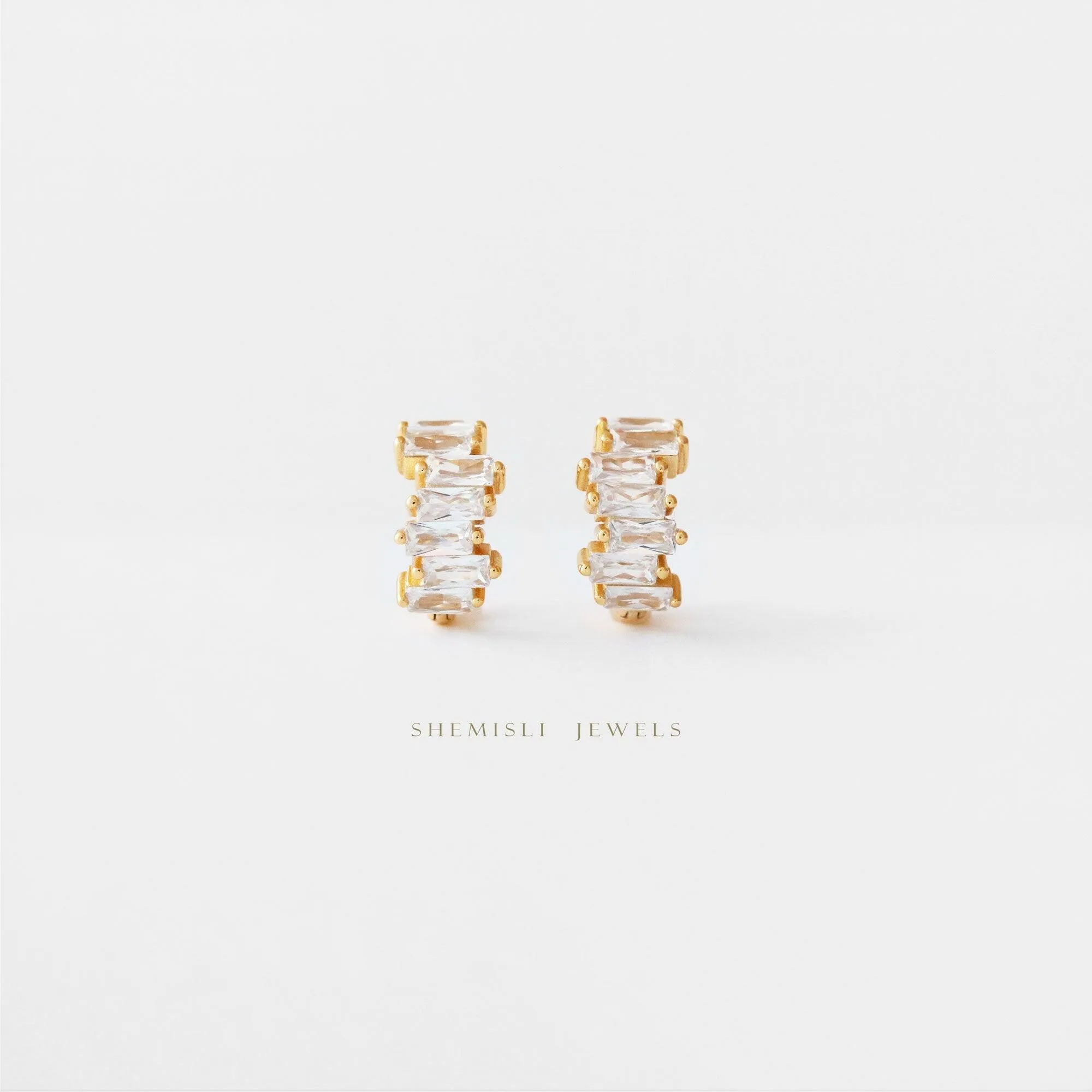 CZ Hoop Earrings, Huggies, Gold, Silver SHEMISLI SH192 LR