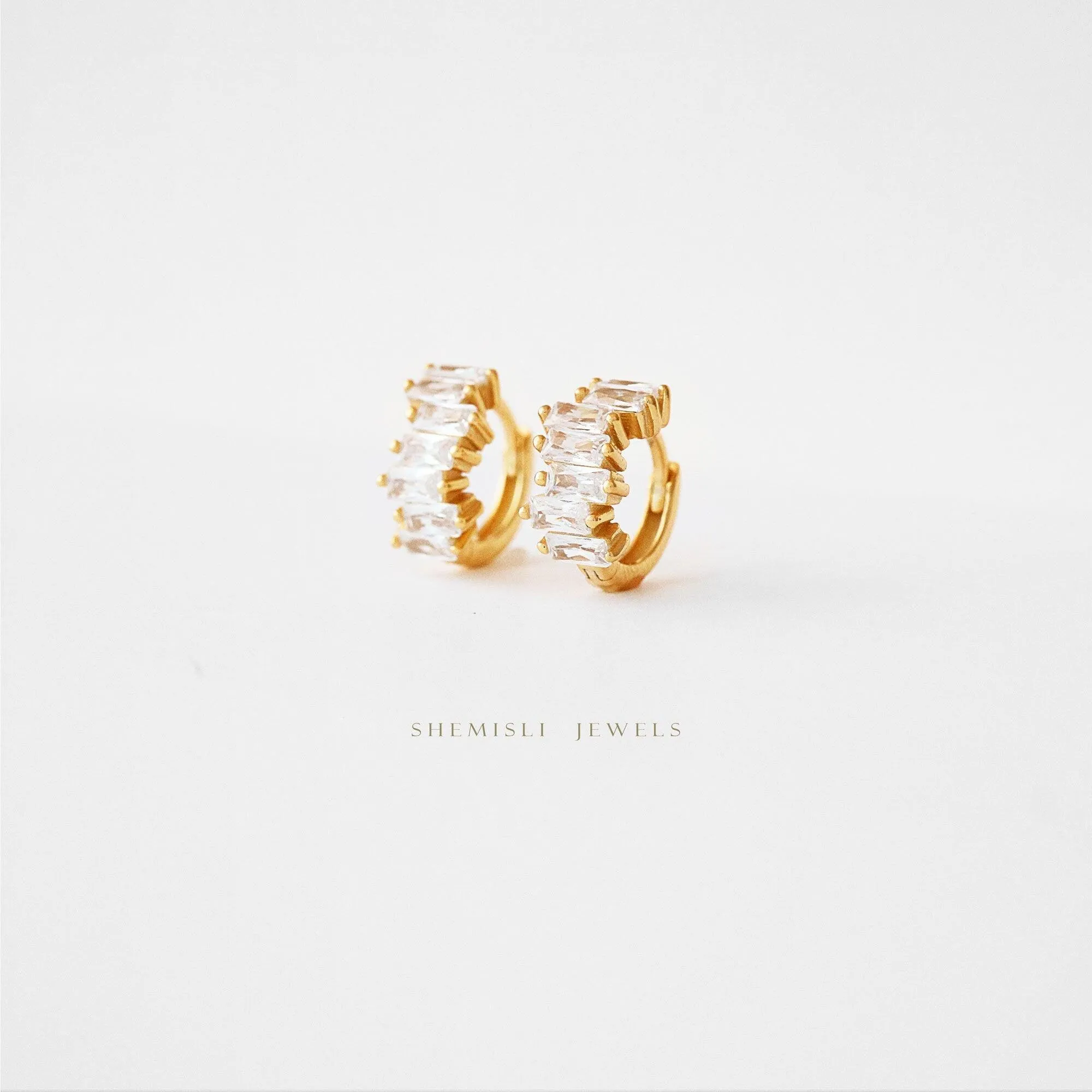 CZ Hoop Earrings, Huggies, Gold, Silver SHEMISLI SH192 LR