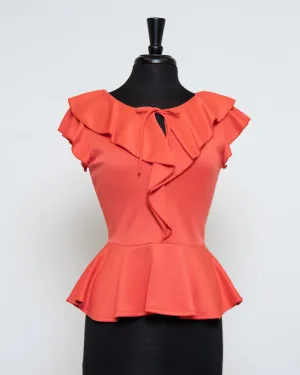 Dark Coral Frilled Top