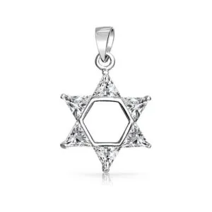 Designer's Small Cubic Zirconia Trillion Cut Star of David Necklace & Sterling Silver Chain