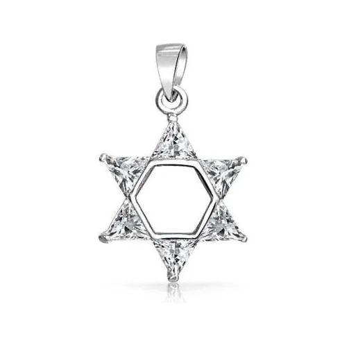 Designer's Small Cubic Zirconia Trillion Cut Star of David Necklace & Sterling Silver Chain