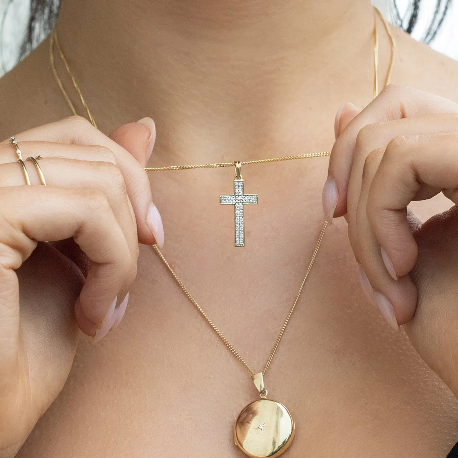 Diamond Cross Necklace in Solid White Gold