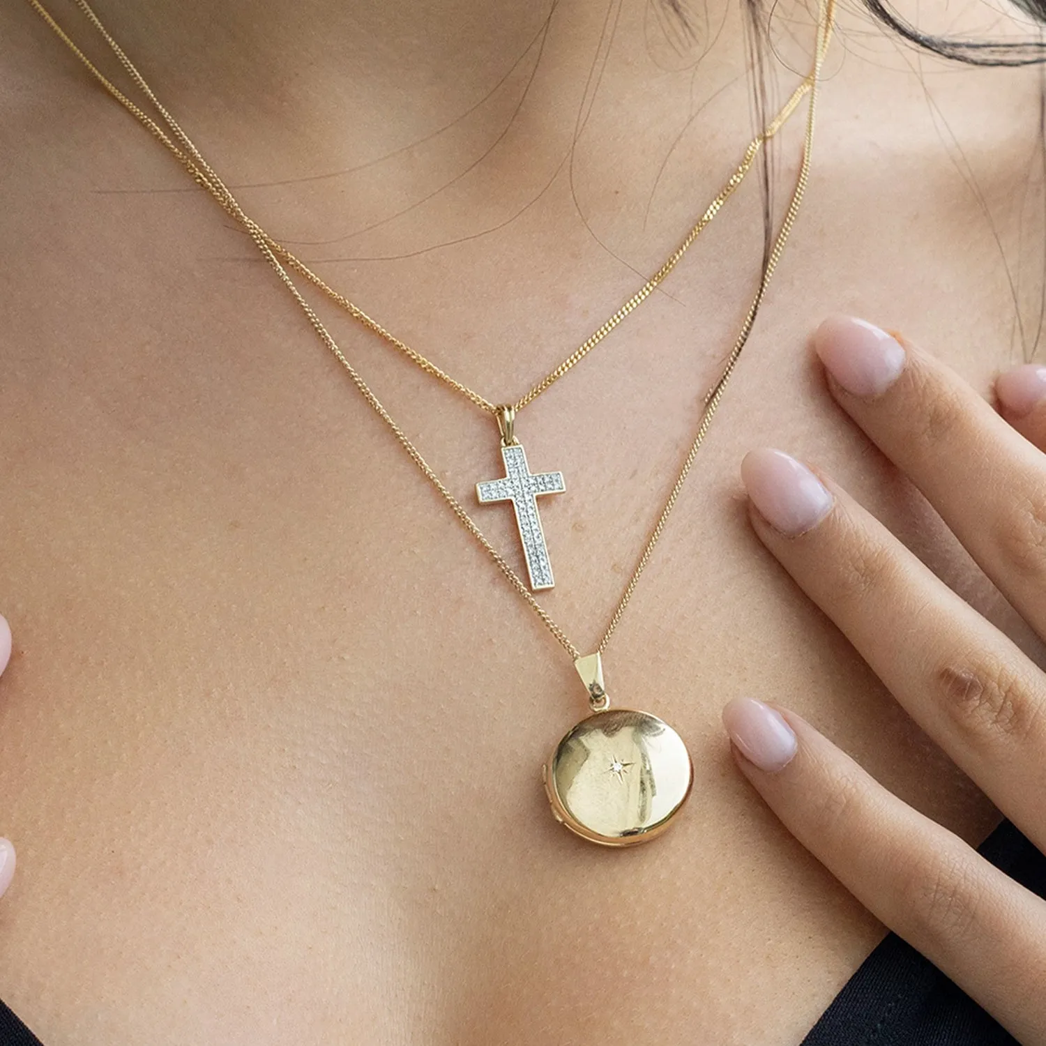 Diamond Cross Necklace in Solid White Gold