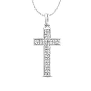 Diamond Cross Necklace in Solid White Gold