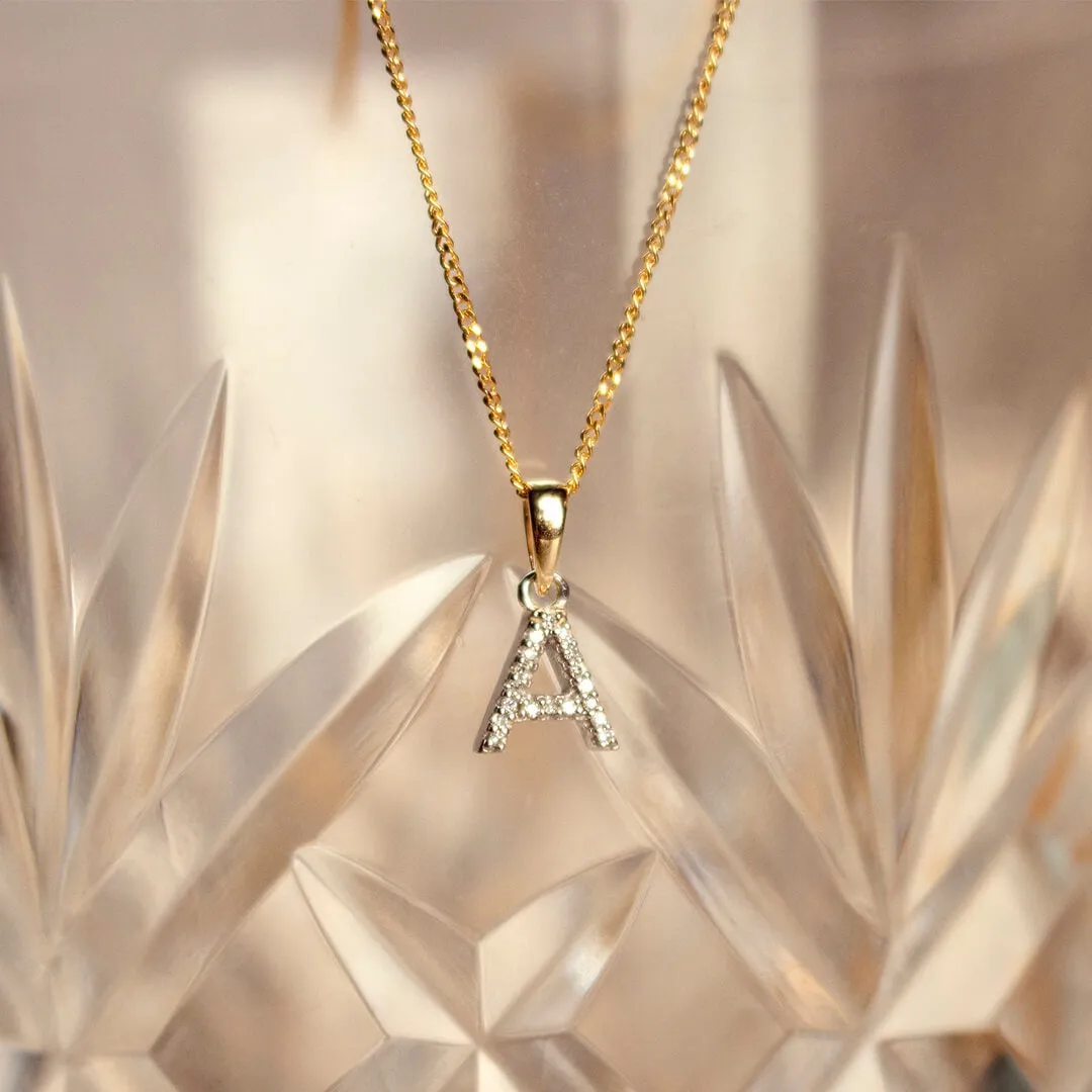 Diamond Initial Necklace | Solid 9 Carat Gold Charm | A to Z