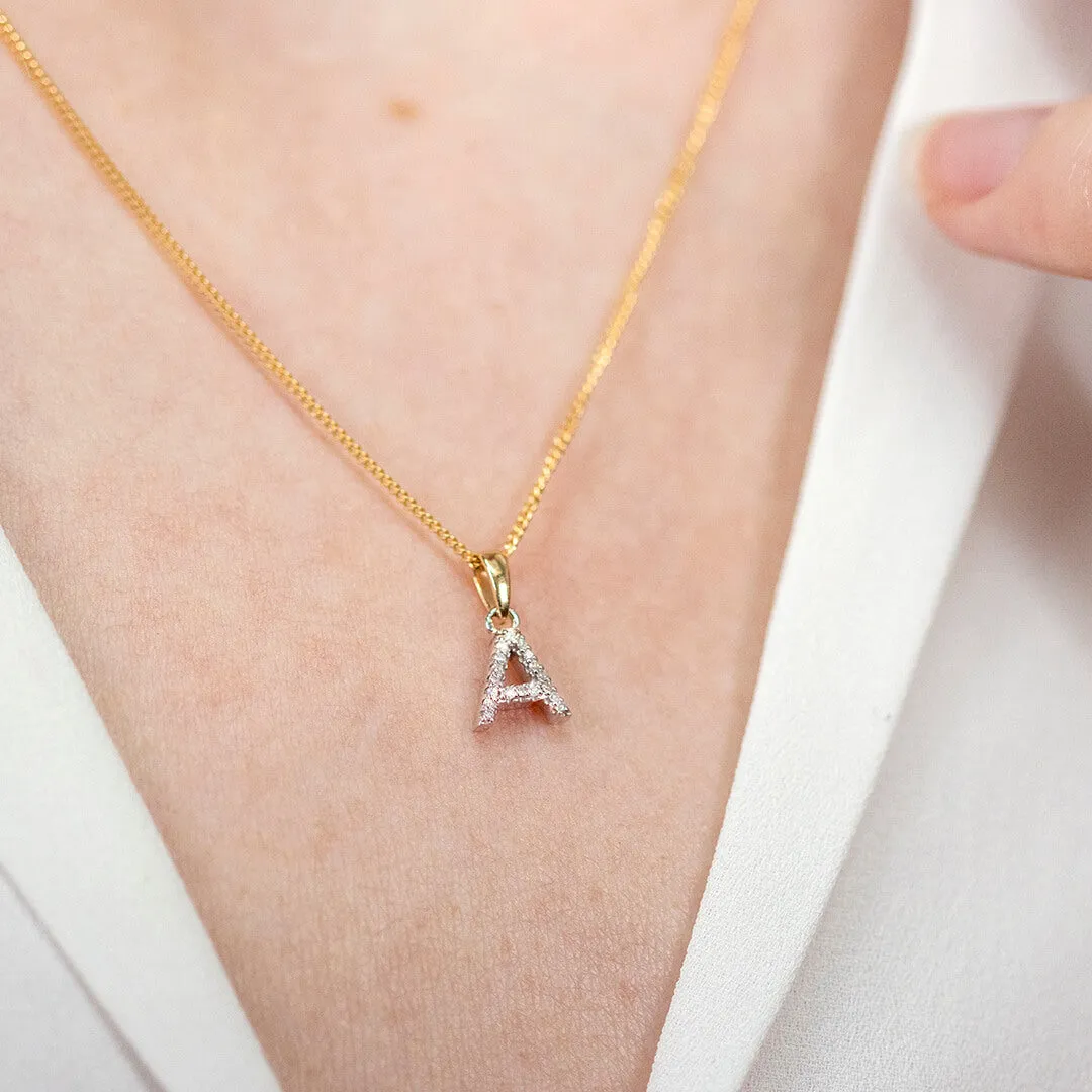 Diamond Initial Necklace | Solid 9 Carat Gold Charm | A to Z