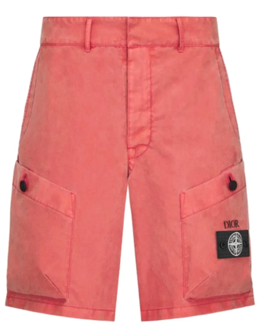 DIOR X STONE ISLAND - Garment Dye Bermuda with Gusset Coral