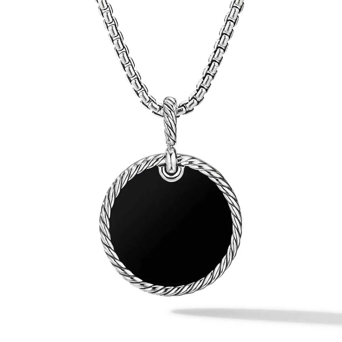 Disc Pendant in Sterling Silver with Black Onyx and Pave Diamond Rim