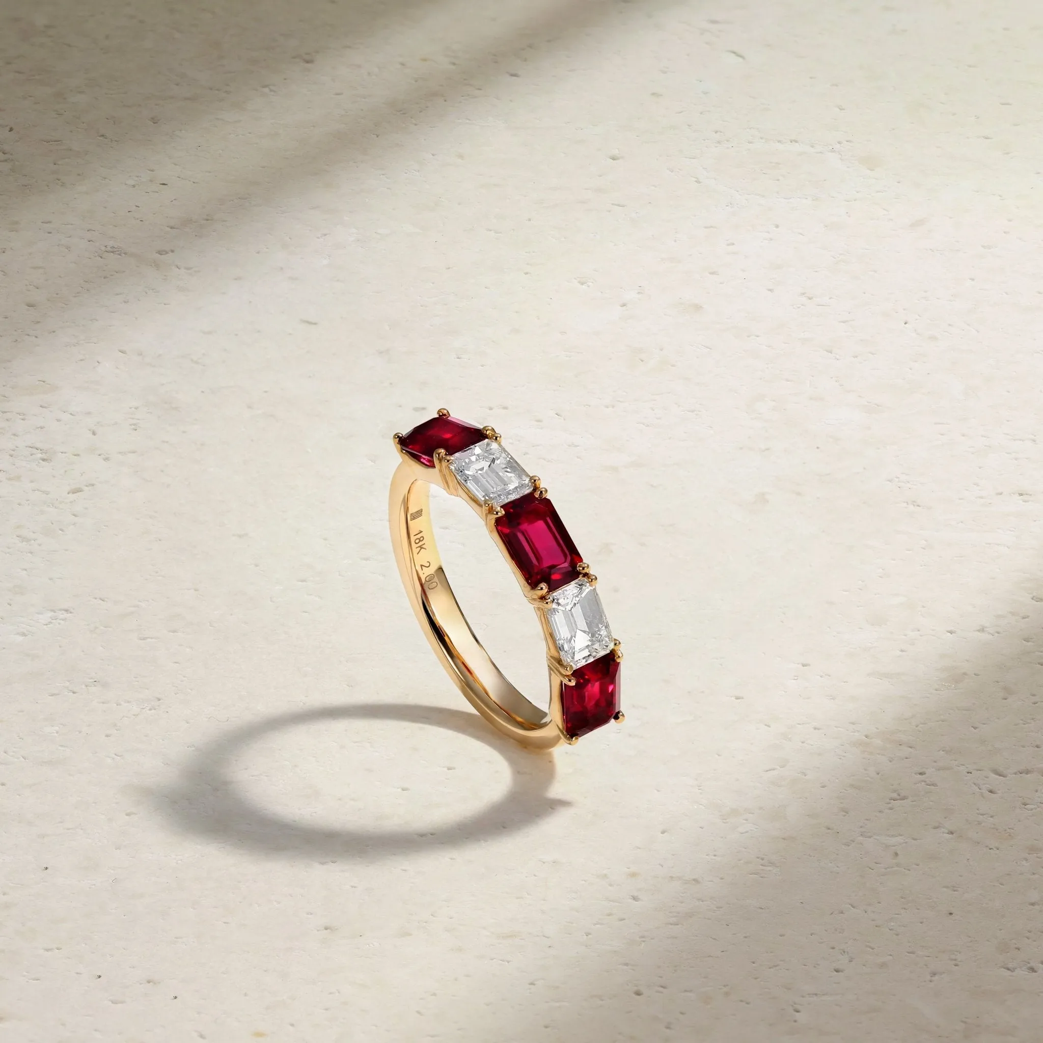 East-West Emerald Cut Ruby and Diamond Band