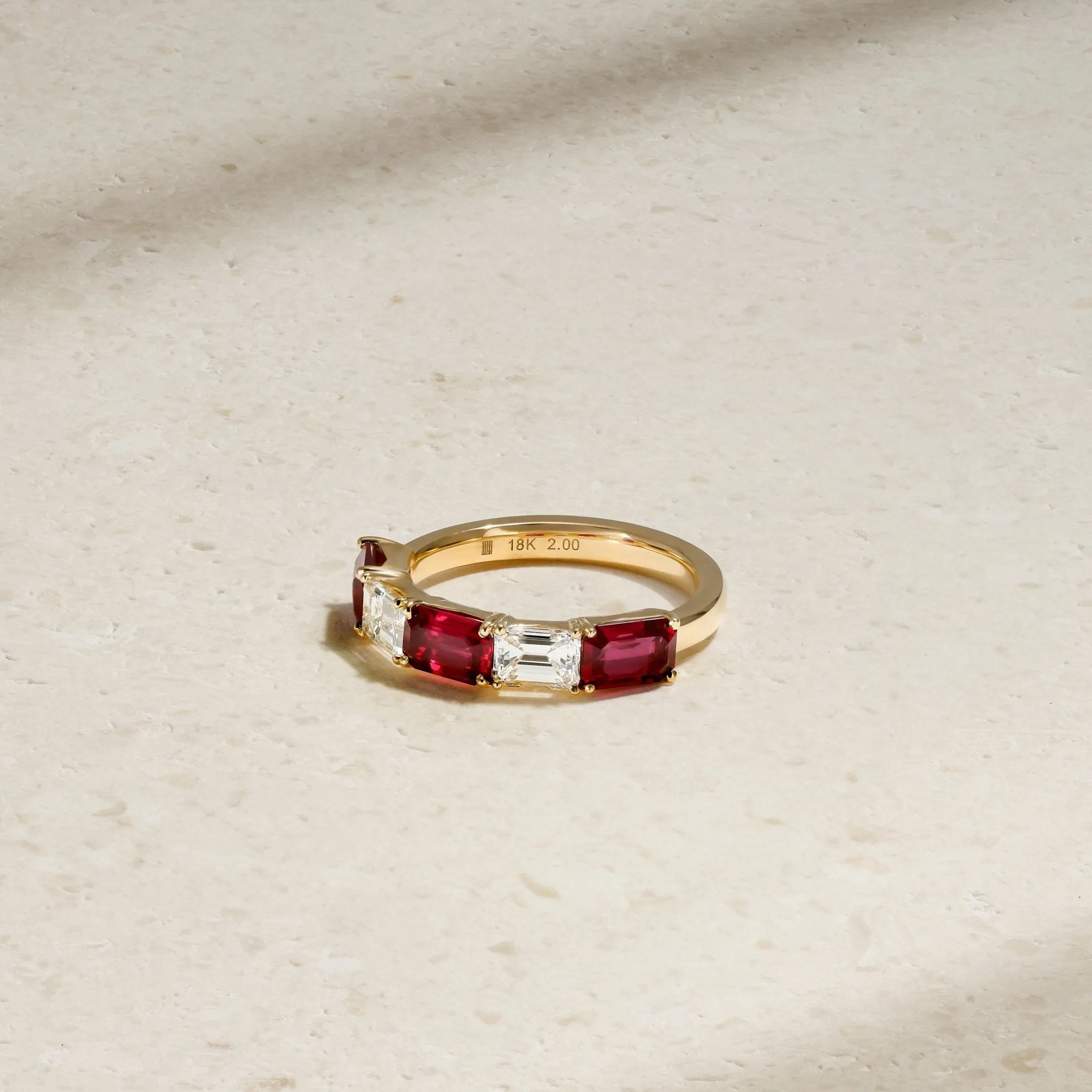 East-West Emerald Cut Ruby and Diamond Band