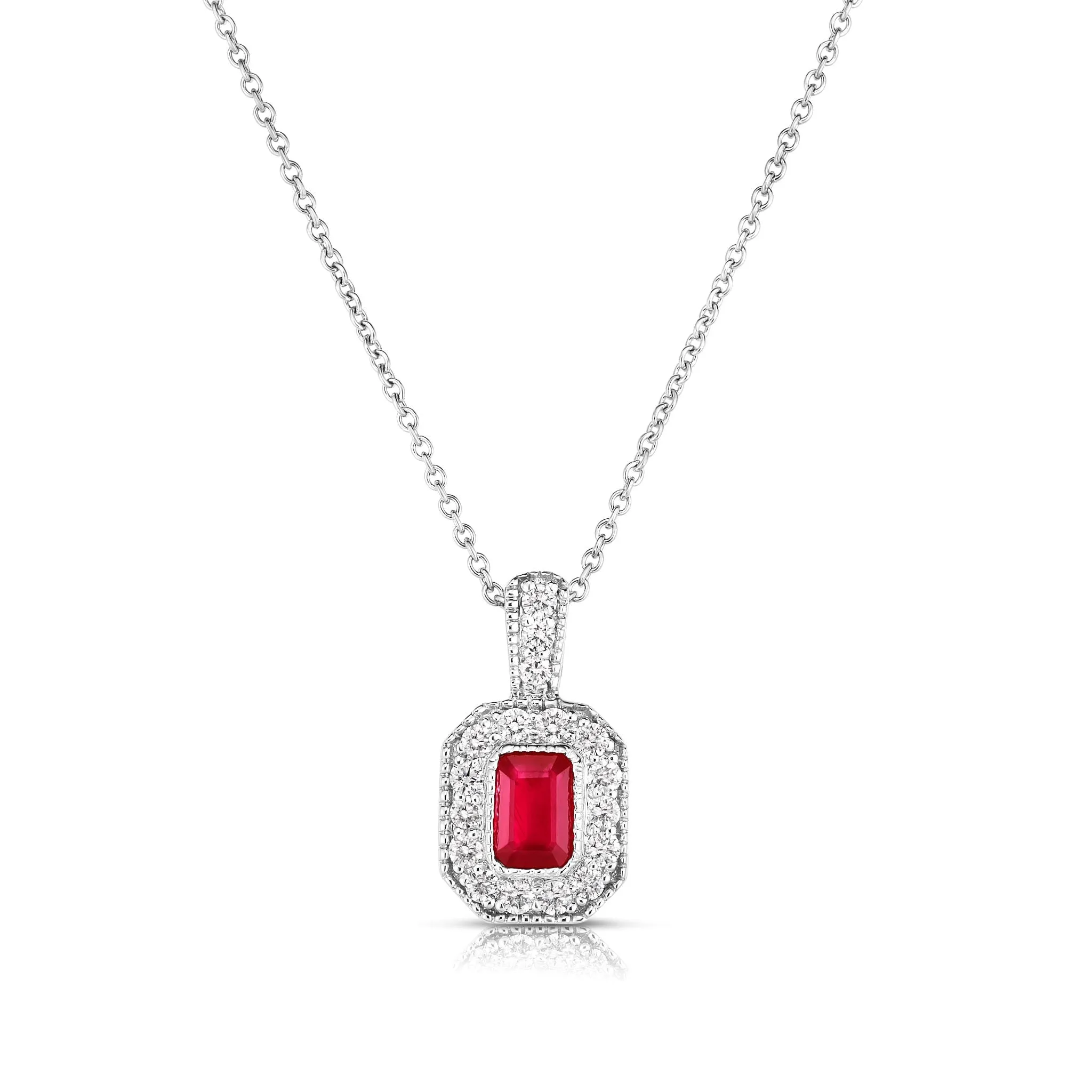 Emerald Ruby and Pave Diamond Halo Pendant