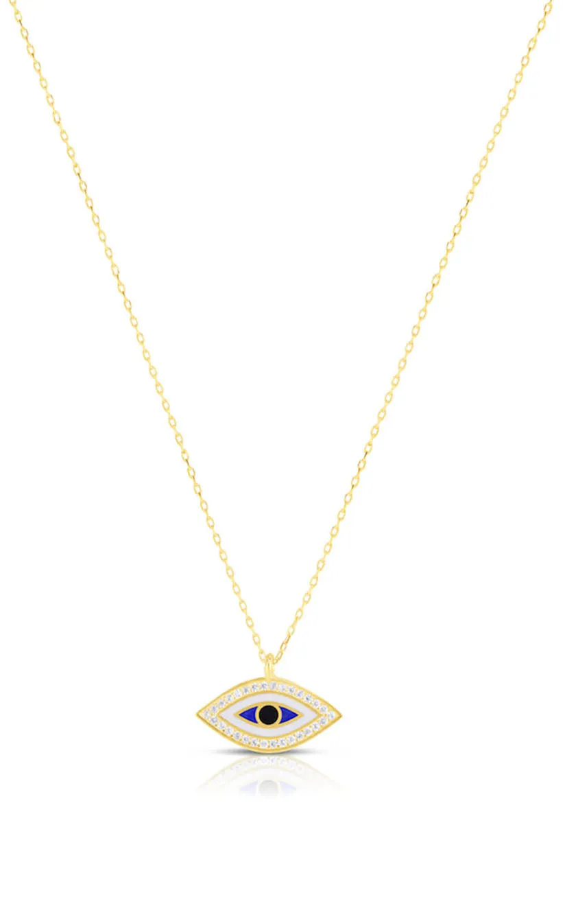 Enamel and CZ Evil Eye Necklace