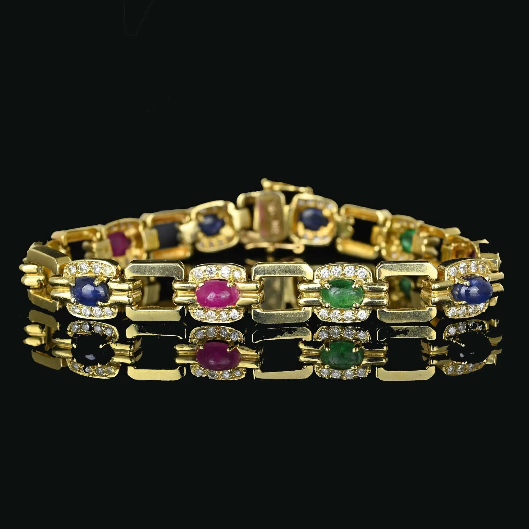 Estate Diamond, Emerald, Ruby, Sapphire Bracelet in 14k Gold