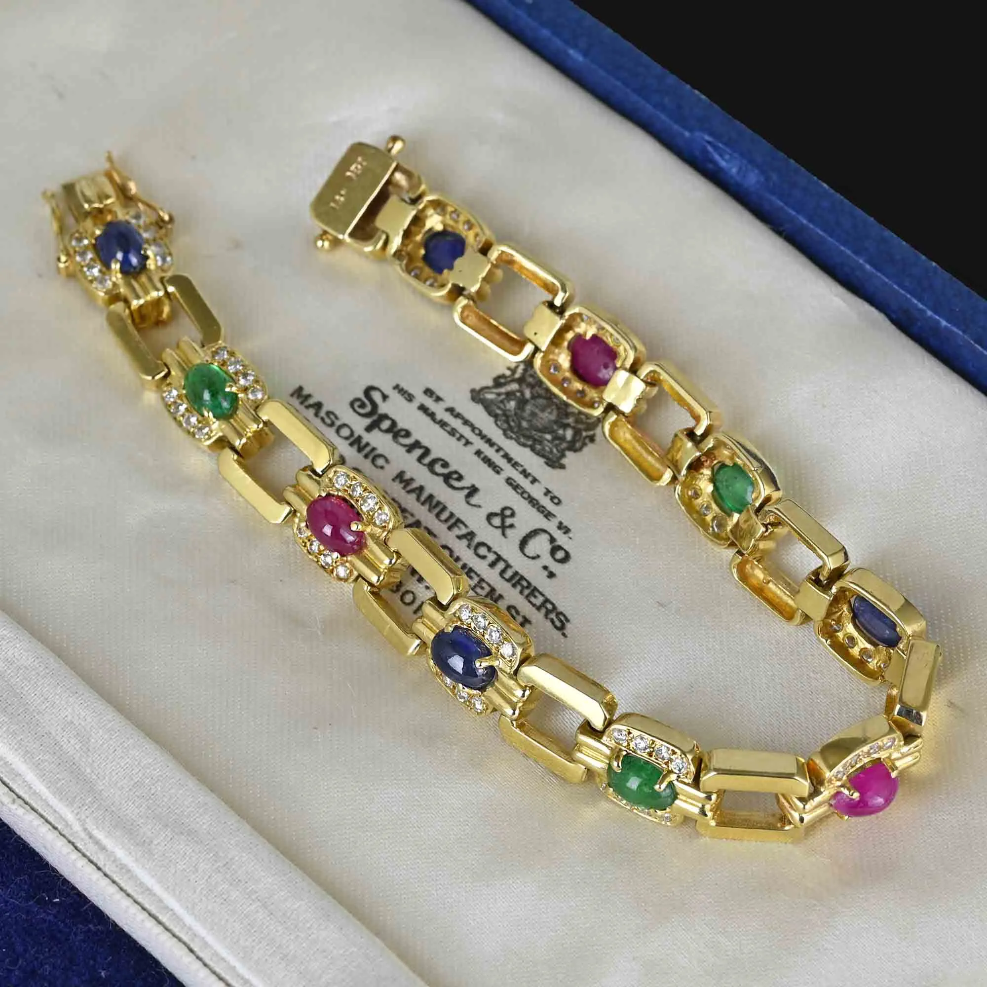 Estate Diamond, Emerald, Ruby, Sapphire Bracelet in 14k Gold