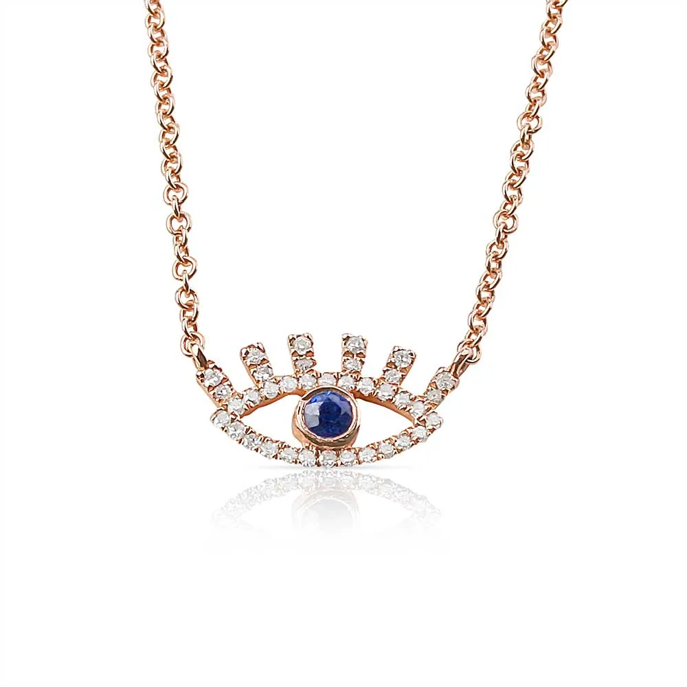 EVIL EYE NECKLACE WITH PAVÉ DIAMOND LASHES